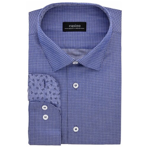 Рубашка мужская длинный рукав CASINO c224/157/50014/Z/1, Полуприталенный силуэт / Regular fit, цвет Синий, рост 174-184, размер ворота 39 синего цвета