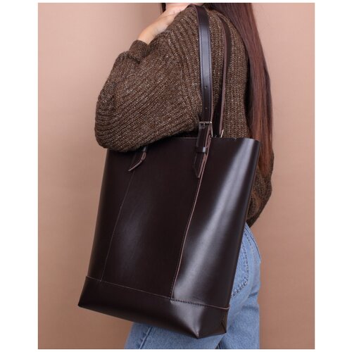 фото Женская кожаная сумка-шоппер коричневая a0142 zipper divalli