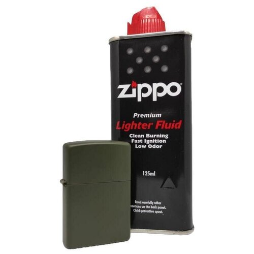 Зажигалка ZIPPO 221 Classic, зелёная, матовая с покрытием Green Matte + оригинальное топливо 125 мл