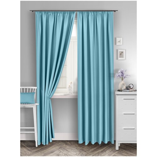 Комплект штор для комнаты Блэкаут однотонный Shtoraland, две портьеры для гостиной, спальни, детской. Общий размер 300x250, бирюзовый цвет