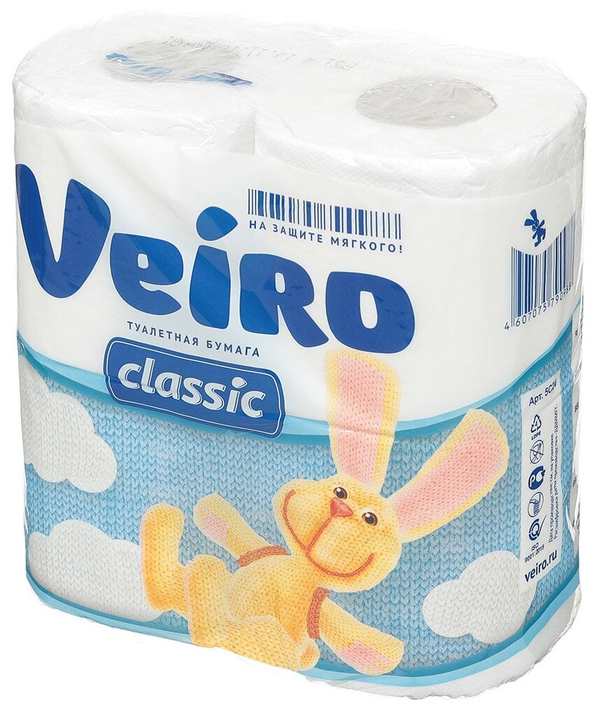 Туалетная бумага 2-слойная Veiro Linia Classic белая, 4 шт