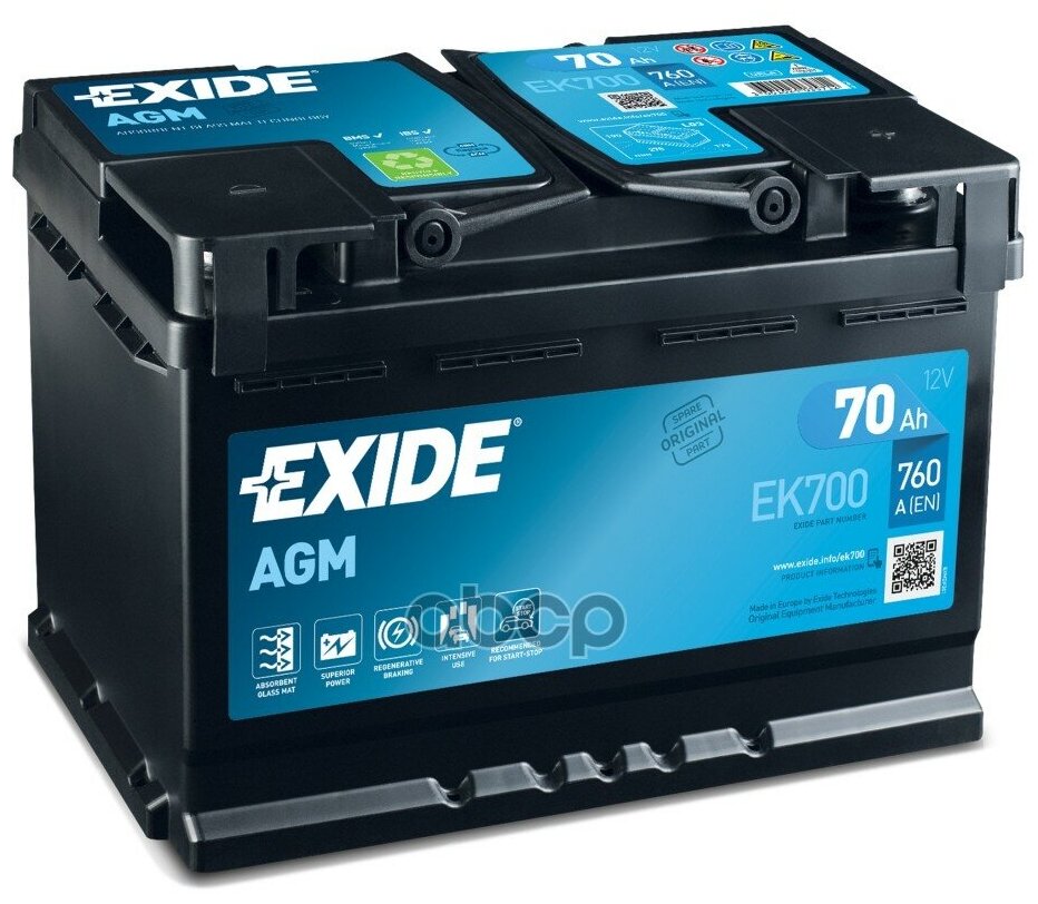 Аккумуляторная Батарея Micro-Hybrid Agm New! [12v 70ah 760a B13] Заменен На Ek720 EXIDE арт. EK700