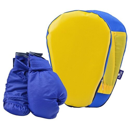 фото Набор для бокса: лапа боксерская 27х18,5*4 см. с перчатками. желтый+синий belon