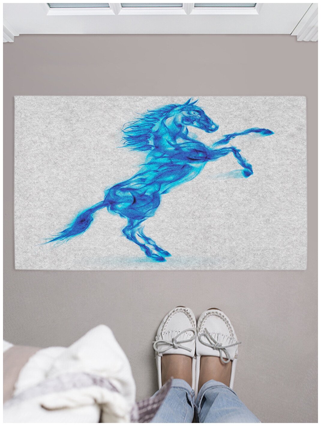 Придверный коврик в прихожую JoyArty "Магическая лошадь" для обуви, на резиновой основе, 75x45 см