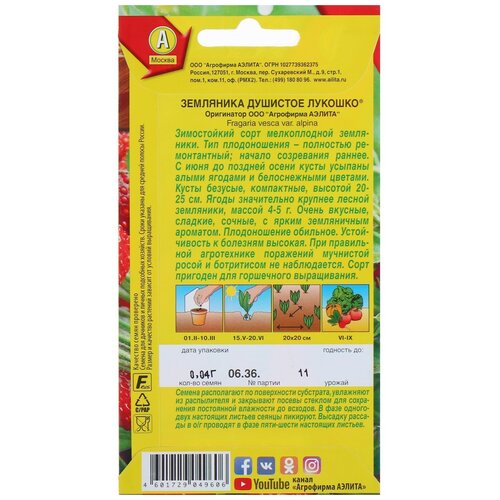 Семена Земляника Душистое лукошко альпийская, 0,04 г семена агрофирма аэлита земляника альпийская душистое лукошко 0 04 г