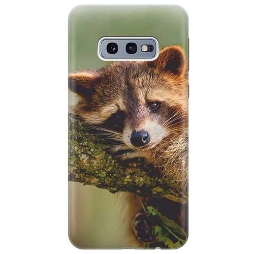 фото Ультратонкий силиконовый чехол-накладка для samsung galaxy s10e с принтом "задумчивый енот" gosso