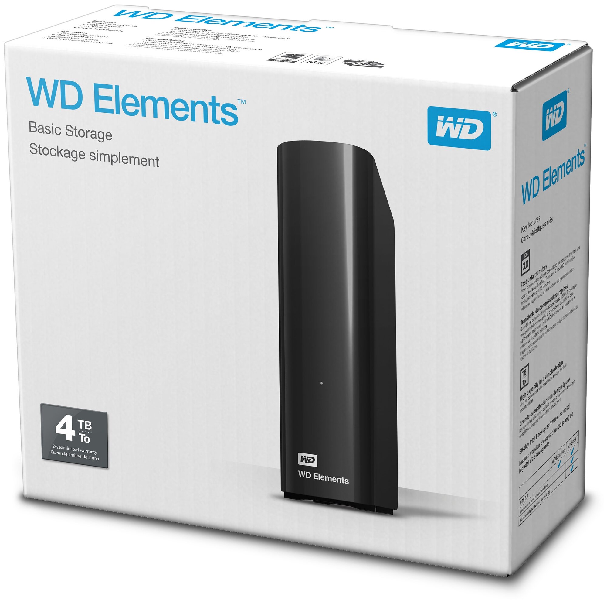 Внешний жесткий диск Western Digital Elements Desktop 4Tb (WDBWLG0040HBK-EESN) черный