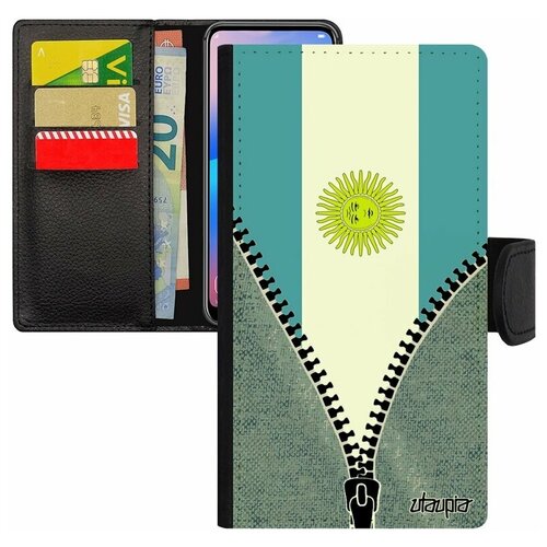 фото Чехол книжка на мобильный apple iphone 7 plus, "флаг аргентины на молнии" патриот туризм utaupia