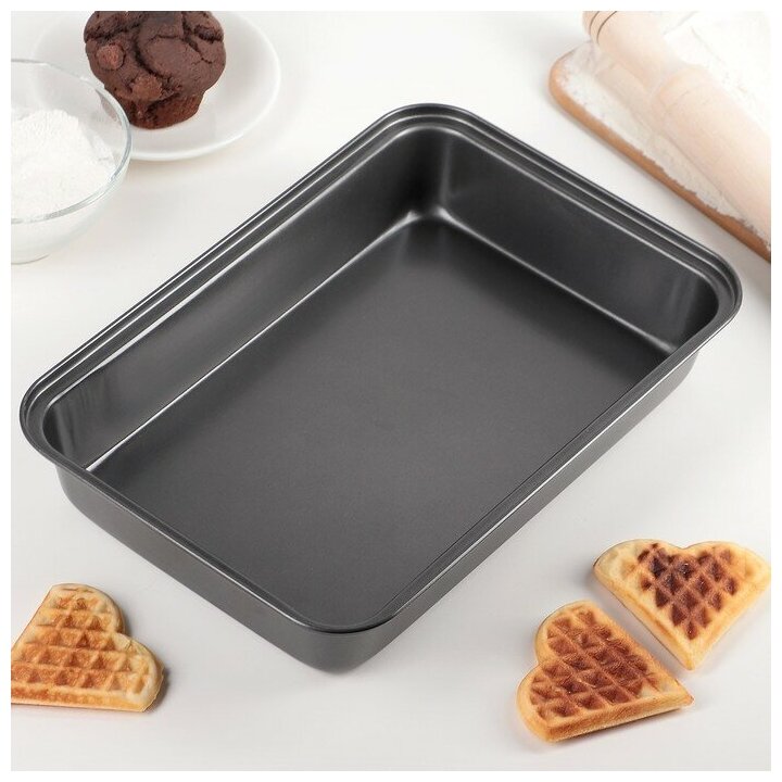 фото Противень Доляна "Прямоугольник. Жаклин", 32x22x4,5 см, антипригарное покрытие, цвет чёрный