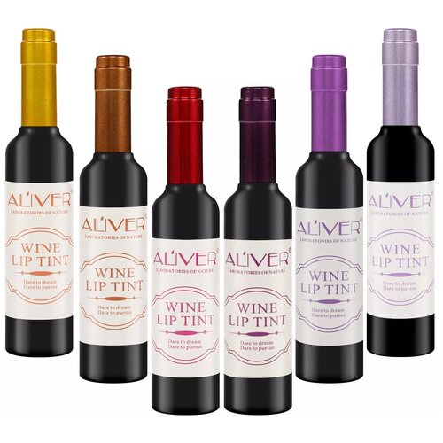 Aliver Блеск для губ в форме бутылки вина / Набор из 6 блесков.