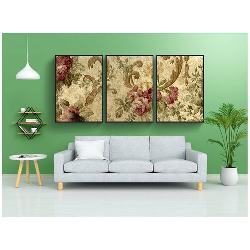 фото Набор модулных постеров для интерьера "задний план, винтаж, розы" 60x90 см. в тубусе, без рамки lotsprints