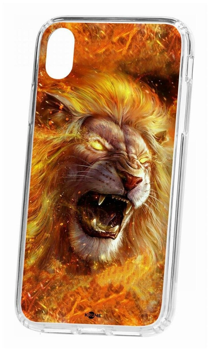 Чехол для iPhone XR Kruche Print Лев,противоударная пластиковая накладка с рисунком,защитный силиконовый бампер с принтом и защитой камеры