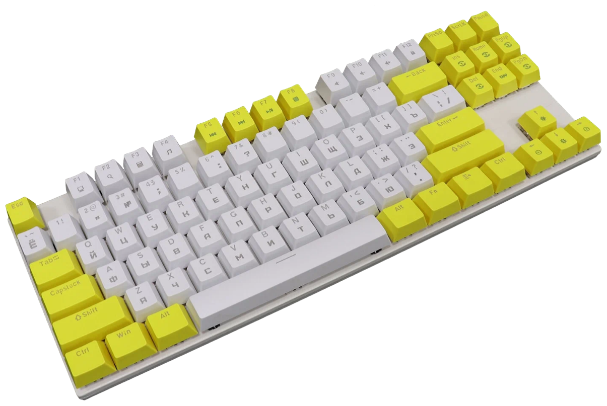 Клавиатура игровая проводная Booox K87 Blue Switch, русская раскладка (Белый, жёлтый)