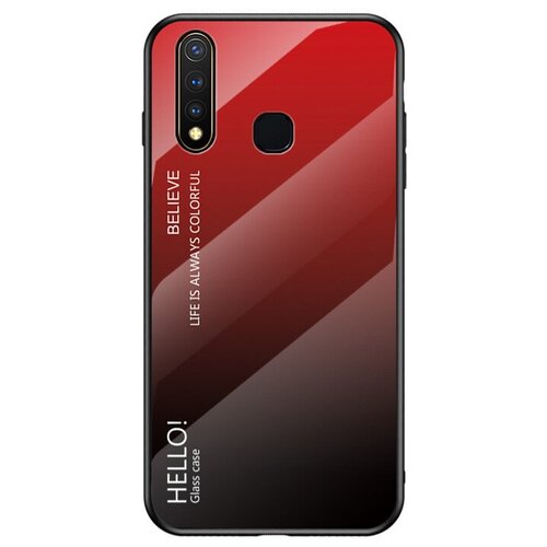 фото Чехол-бампер mypads для vivo y19 стеклянный из закаленного стекла с эффектом градиент зеркальный блестящий переливающийся красный