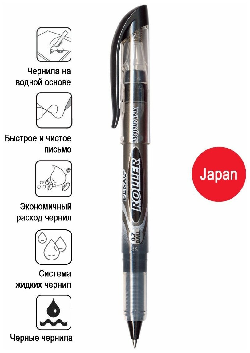 Ручка-роллер с чернилами на водной основе 0,7мм Penac Liqroller, черная