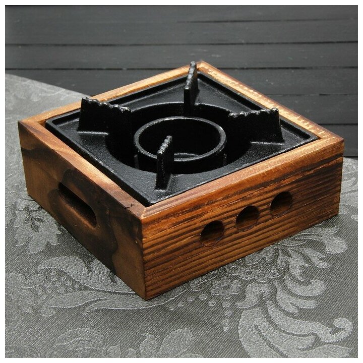 фото Подставка для подогрева блюд, 20×20×8 см, с деревянной подставкой