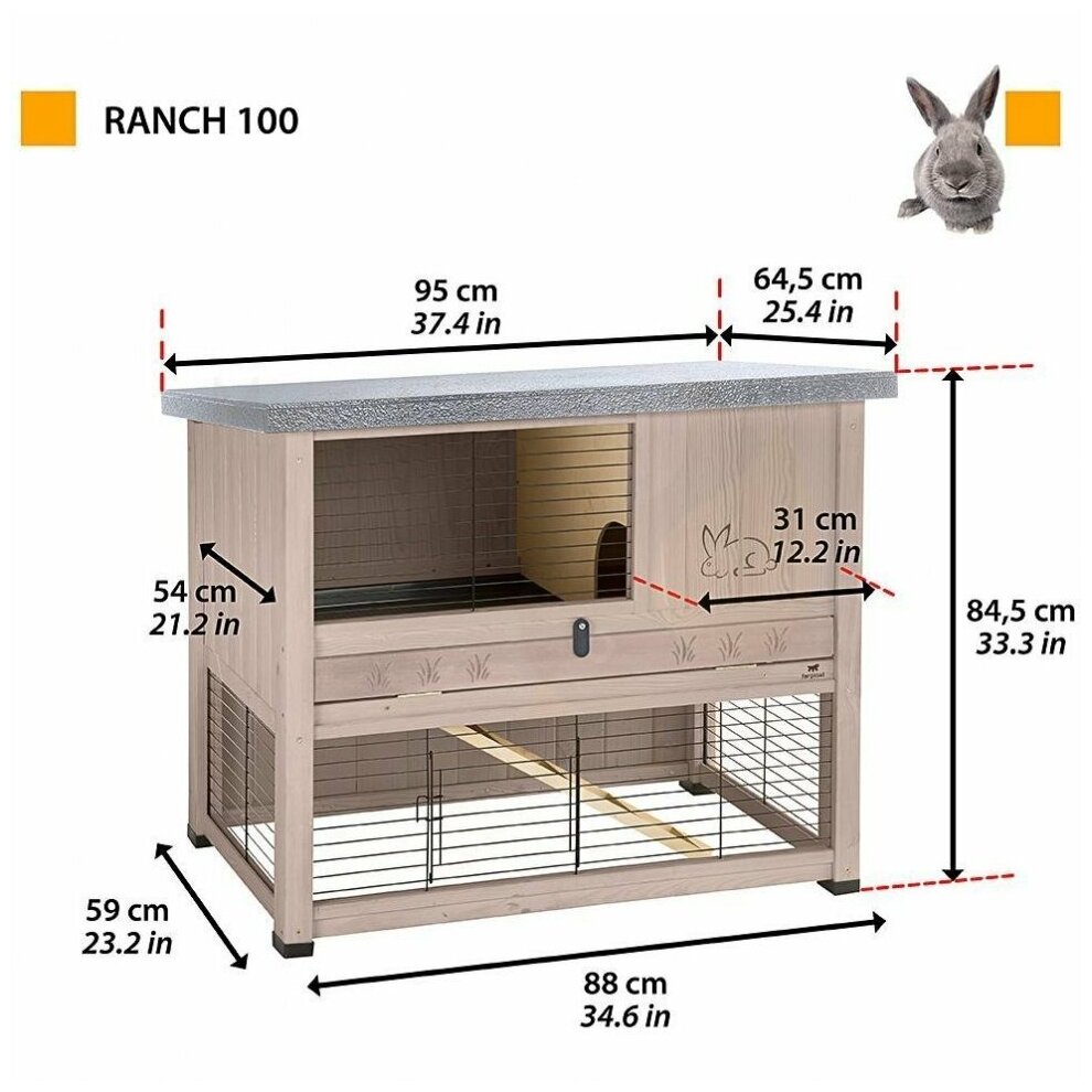 Клетка для кроликов Ferplast Ranch 100 Restyling, сизо-серый, 95*64*84 см - фотография № 2