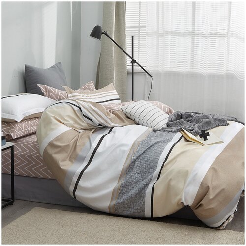 фото Комплект постельного белья сатин-комфорт бежевый 15-91 хлопок 100%, 1,5-спальный, бежевый tana