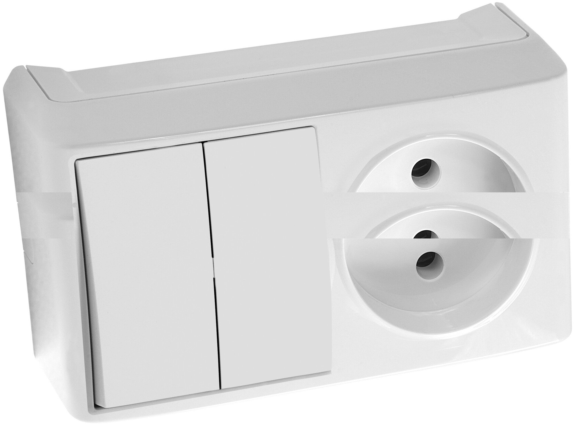 Блок комбинированный Viko двойной выключатель с розеткой белый накладной 90681189