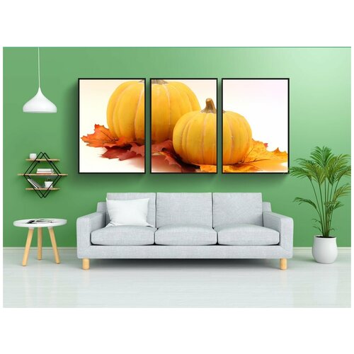 фото Набор модулных постеров для интерьера "тыква, листья, хэллоуин" 60x90 см. в тубусе, без рамки lotsprints