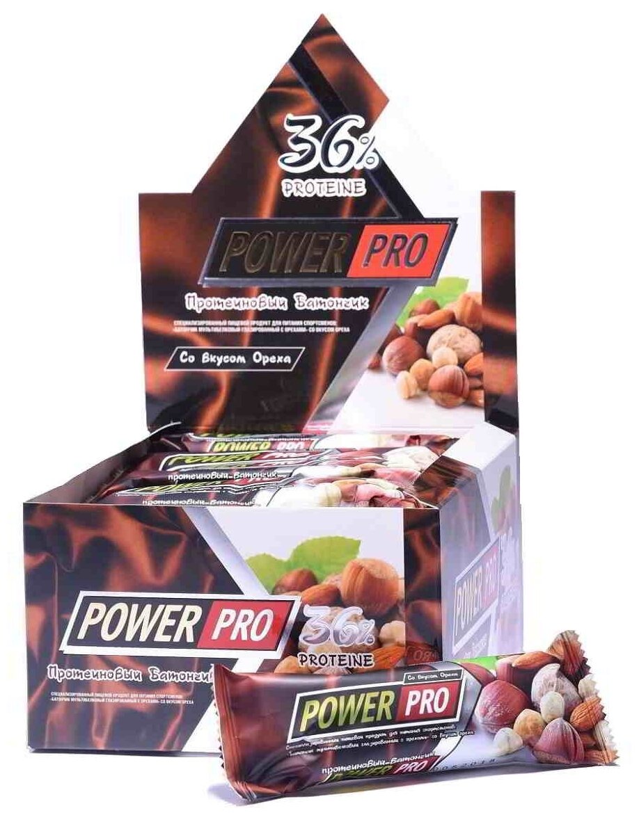 Power Pro Протеиновый батончик 36% с орехами 20 шт 60 гр (Power Pro) Орех