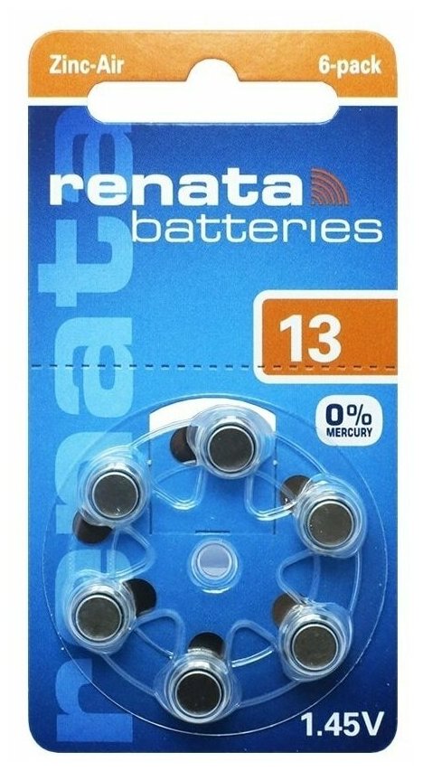Батарейка Renata ZA13, блистер, 6 шт, 1 упаковка