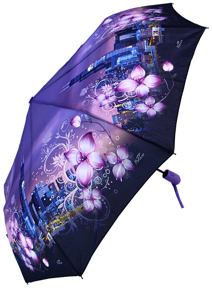 Женский складной зонт RAINBRELLA 111D-9/серо-голубой,сиреневый