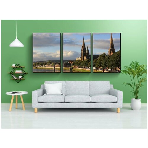 фото Набор модулных постеров для интерьера "шотландия, река, шотландский" 60x90 см. в тубусе, без рамки lotsprints