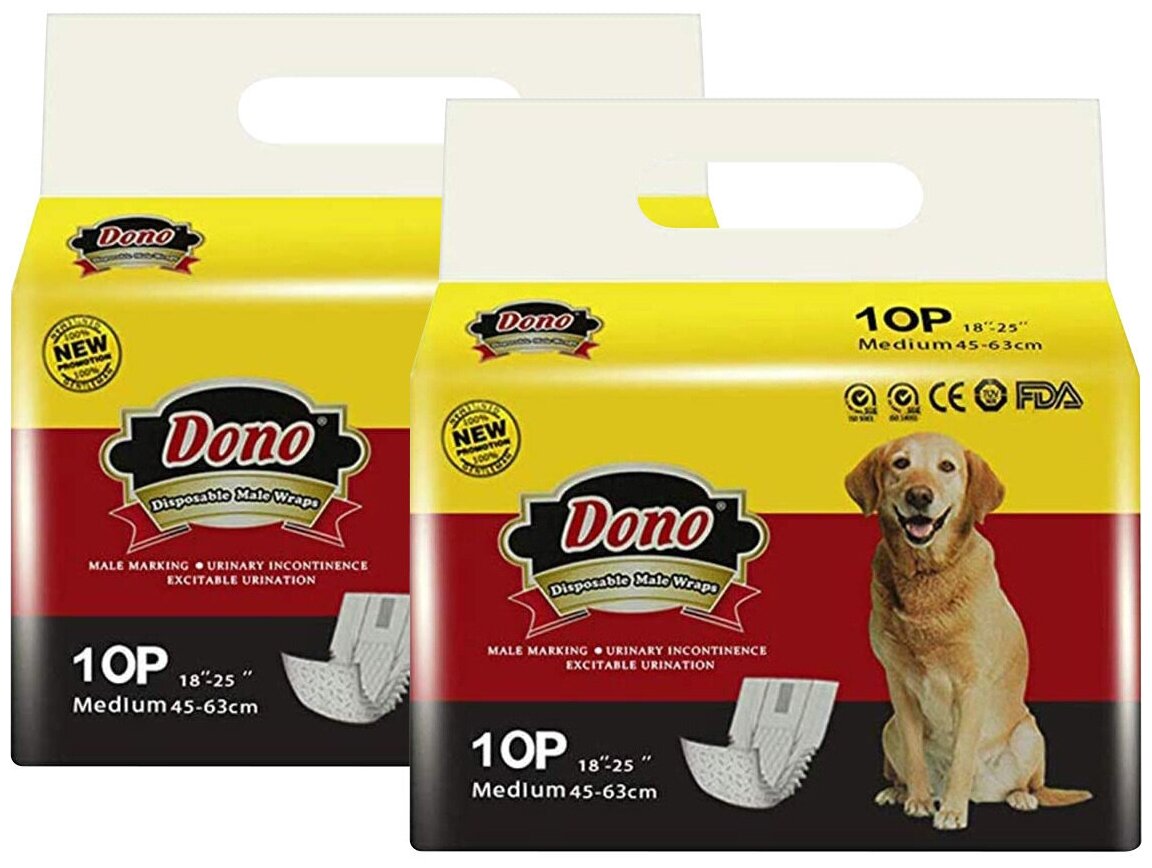 Одноразовые впитывающие пояса DONO MALE PET DIAPER М, для кобелей, с индикацией наполнения, 10 штук