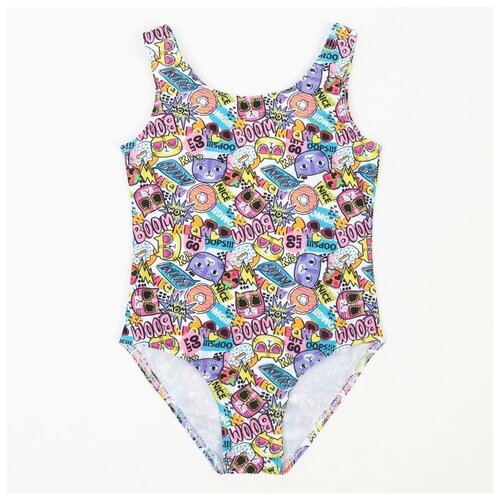 фото Котмаркот купальник слитный для девочки, цвет сиреневый/кошки, рост 128 см