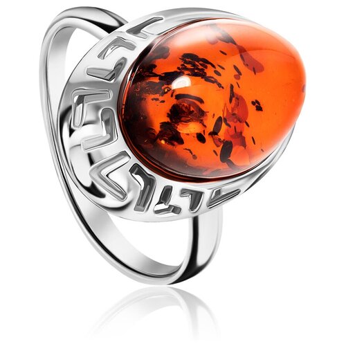 фото Amberholl элегантное кольцо из серебра с натуральным янтарём коньячного цвета «эллада»