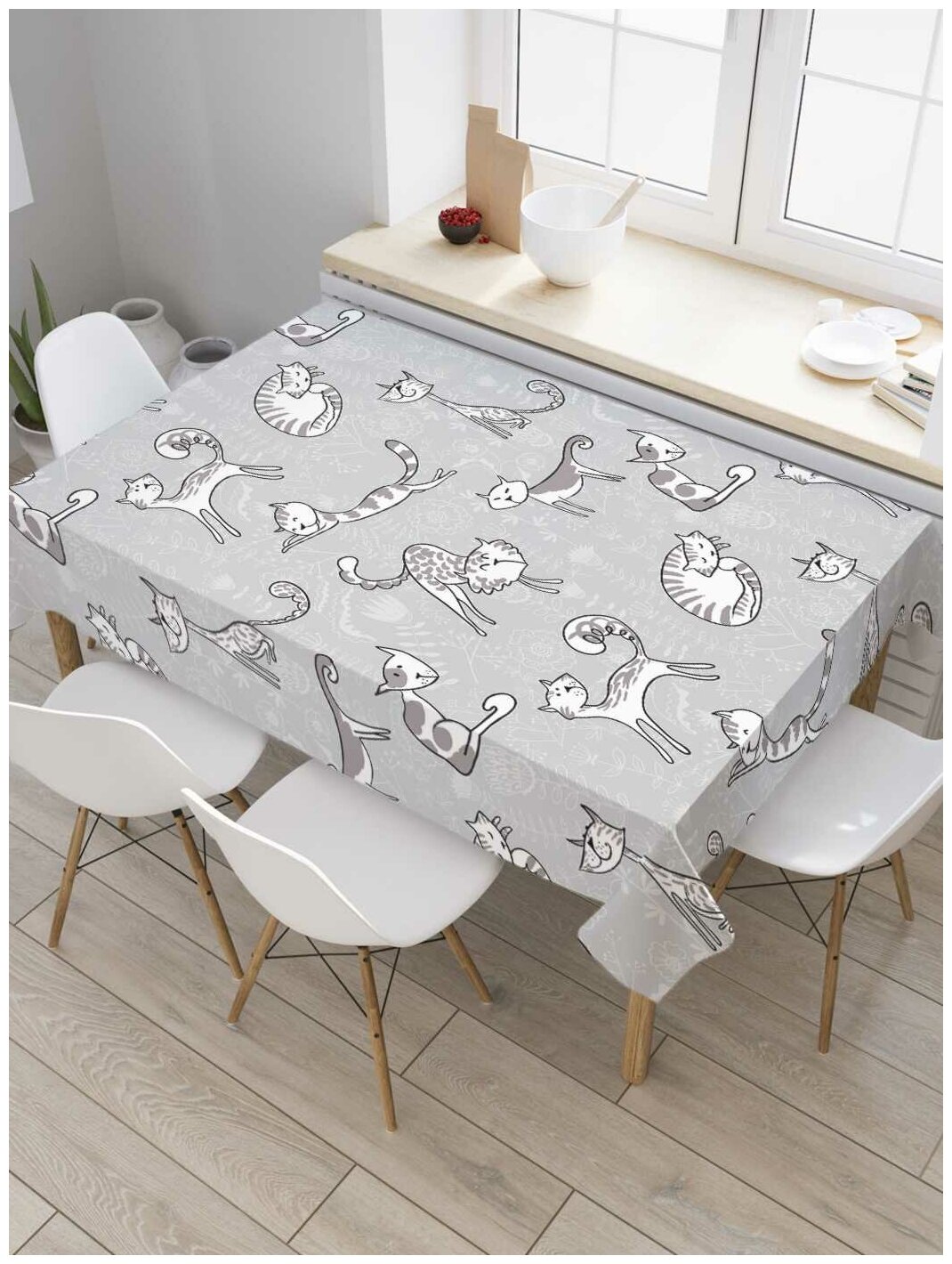 Скатерть прямоугольная JoyArty на кухонный стол "Кошачья нежность" из оксфорда, 180x145 см
