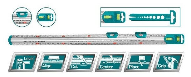 Линейка Total, многофункциональная, 60см, с уровнем