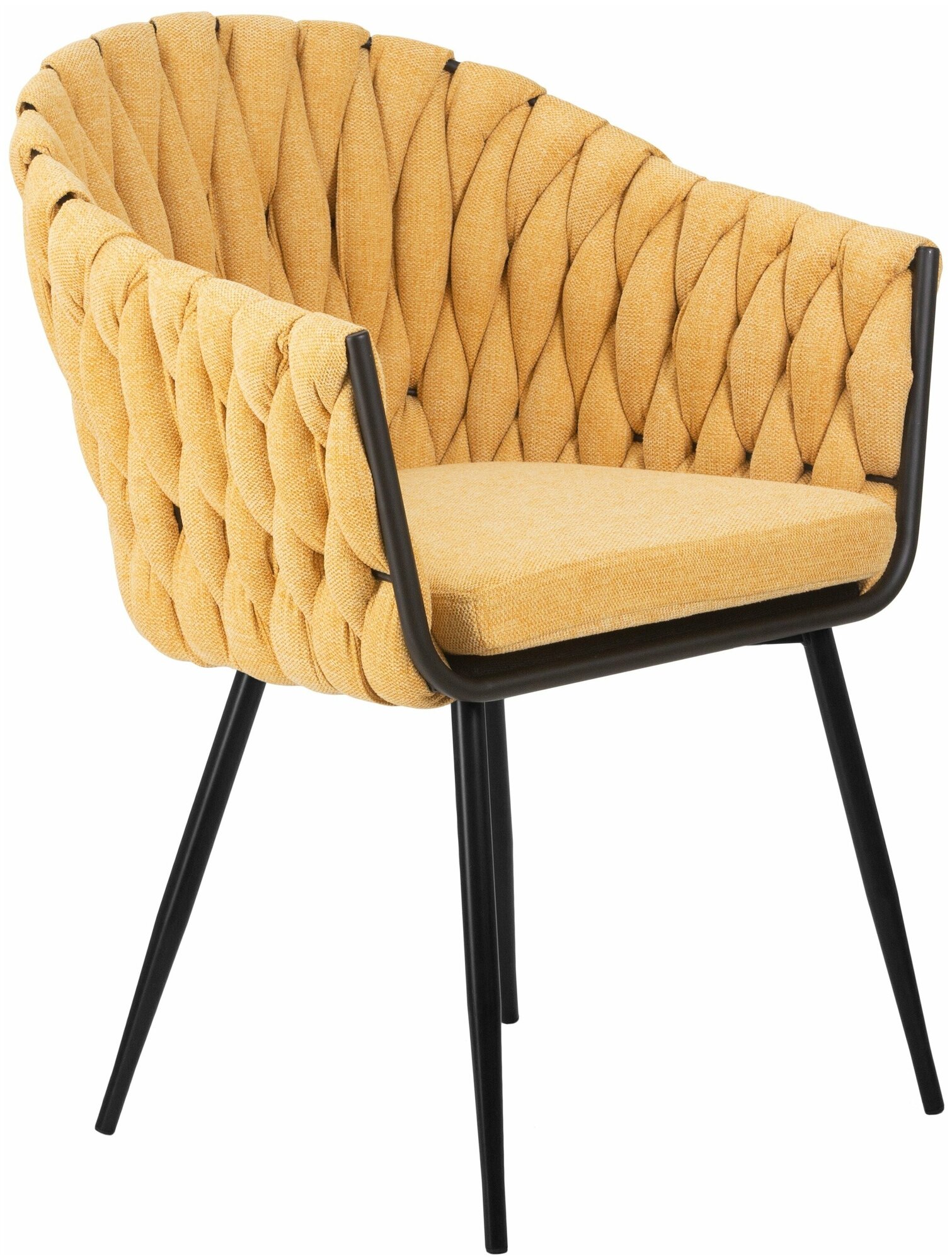 Дизайнерский интерьерный обеденный стул MATILDA мягкий с подлокотниками на металлических ножках, для кухни гостиной, для салона, в спальню, желтый - фотография № 2
