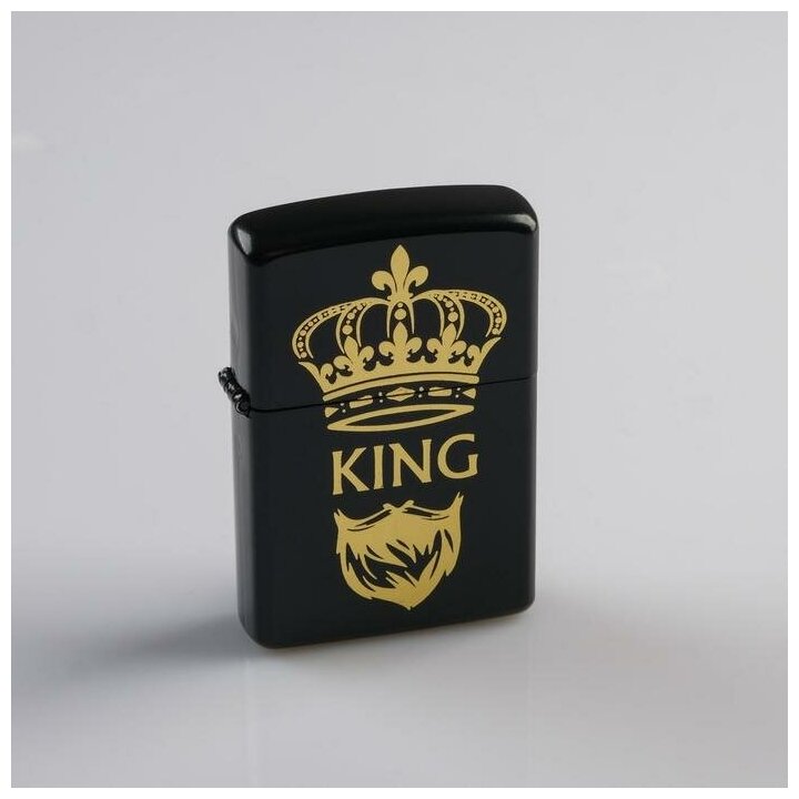 Зажигалка бензиновая "KING" в подарочной коробке, чёрная - фотография № 1