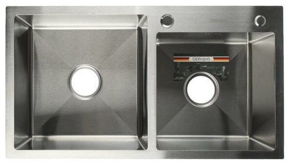 фото Мойка кухонная GERHANS K37843-S, врезная, двойная, 780х430х220 мм, с сифоном, S = 3.0 и 0.8 мм, глянцевая