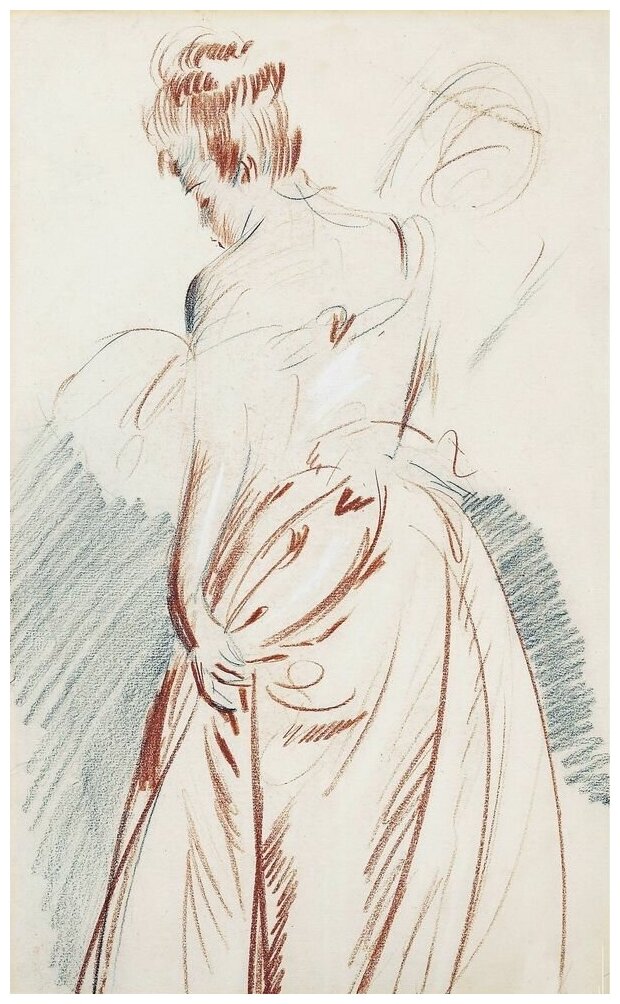 Репродукция на холсте Девушка в платье №1 Эллё Поль 30см. x 49см.
