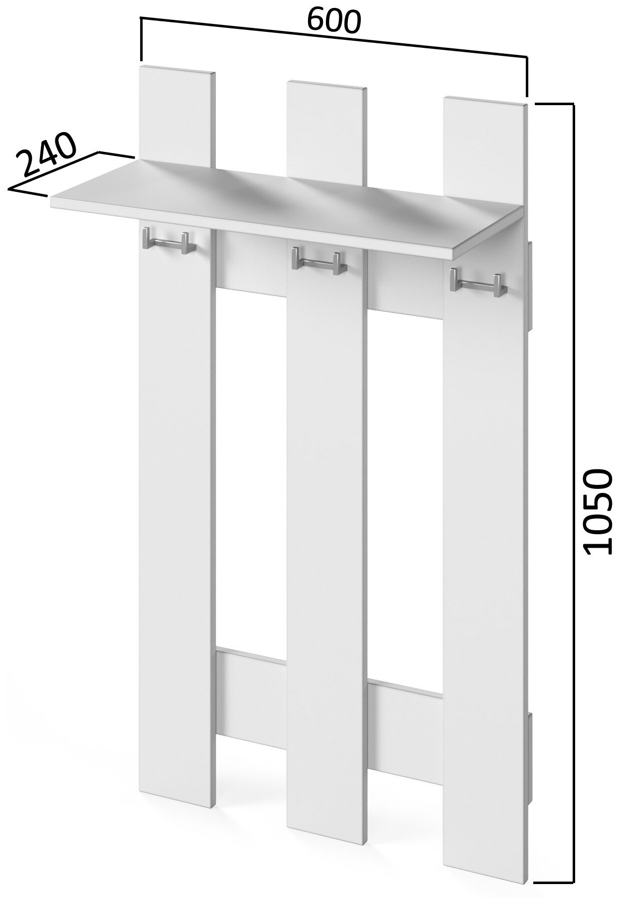Вешалка настенная в прихожую Solo белая 60х27х105 см. - фотография № 3