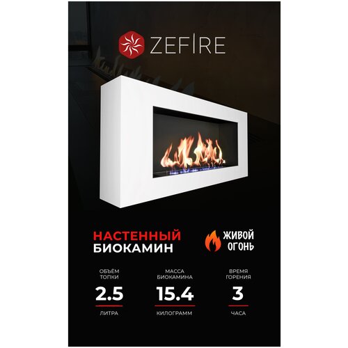 Биокамин настенный Zefire Orion 900 90 см 40 см 13.1 см белый