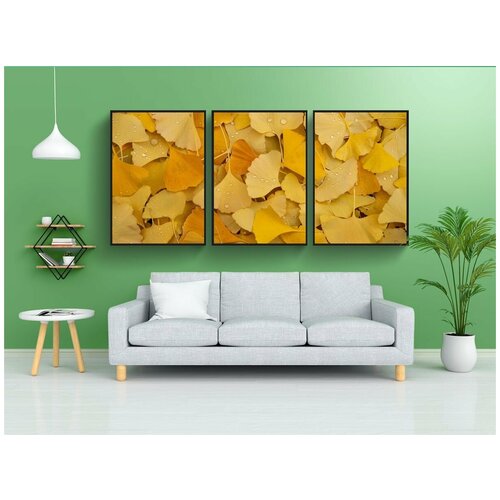 фото Набор модулных постеров для интерьера "гинкго, листья, осень" 60x90 см. в тубусе, без рамки lotsprints