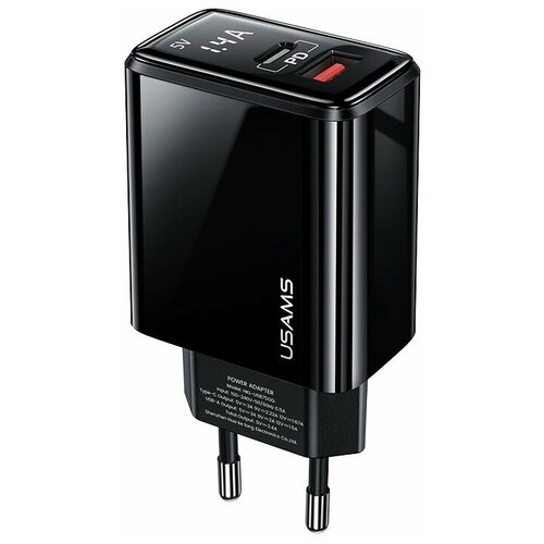 Зарядное устройство сетевое USAMS CC 133 QC3.0+USB-C / PD с цифровым дисплеем Black