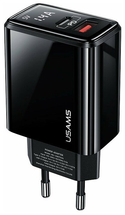 Сетевое зар./устр. USAMS US-CC133 T40 PD+QC черный (УТ000024951)
