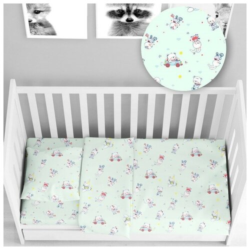 Постельное бельё детский Русский дом «Веселый транспорт мятный» 112х147, 100х150, 40х60см, бязь 120 г/м