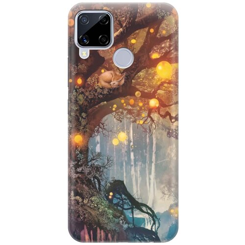 фото Ультратонкий силиконовый чехол-накладка для realme c15 с принтом "лиса на древе" gosso