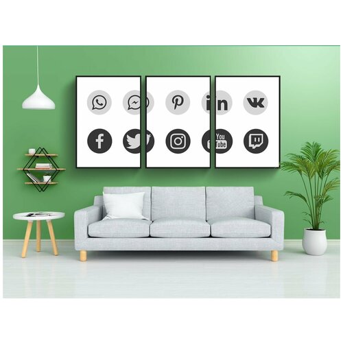 фото Набор модулных постеров для интерьера "социальные сети, значок, социальные медиа" 60x90 см. в тубусе, без рамки lotsprints