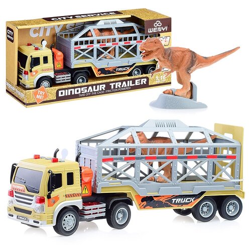 Машина игрушечная детская / Автовоз с динозавром / Динозавр WY571L на батарейках, в коробке WENYI автовоз 3 машинки инерционный 33 см свет звук в коробке