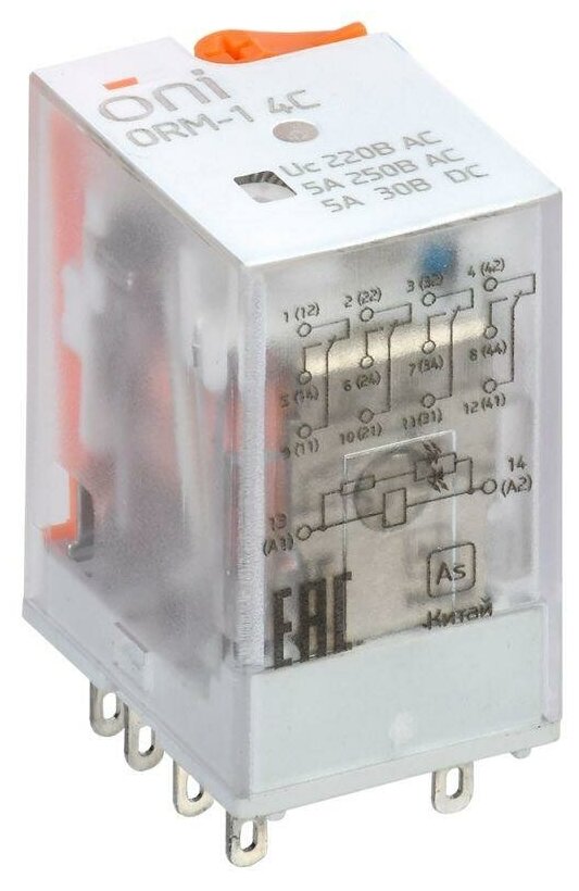 Реле интерфейсное ORM-1 4C 220В AC с LED и тест. кнопкой ONI ORM-1-4C-AC220V-L-B 1шт