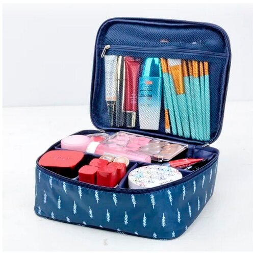Косметичка на молнии, 23х8х19 см, ремешок на запястье, белый, синий