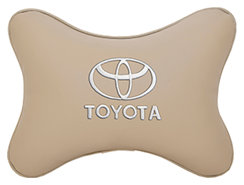 Автомобильная подушка на подголовник экокожа Beige (белая) с логотипом автомобиля TOYOTA