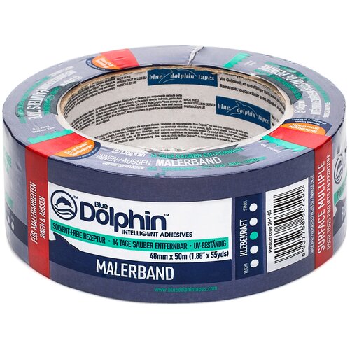 Малярная лента ПВХ для деликатных поверхностей 48мм х 50м BlueDolphin (01-1-03) blue dolphin малярная лента blue dolphin masking tape сильная адгезия ровный край 48мм х 50м 01 7 15 st627